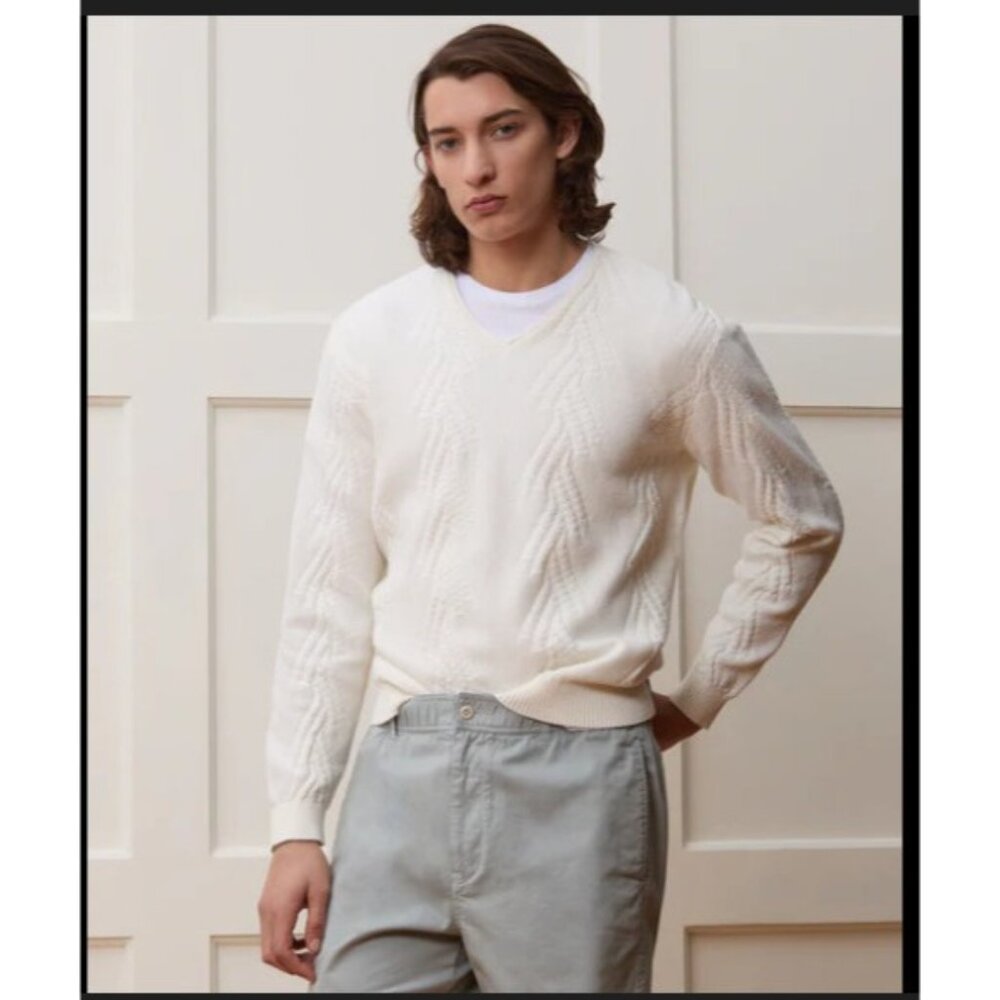 Todd Snyder textured cotton vneck sweater size S color new white NWT mspr $388